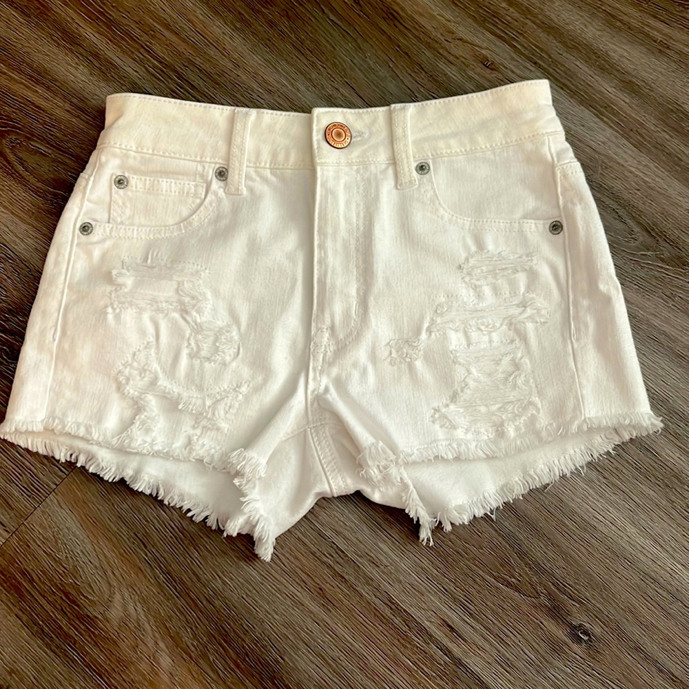 Distressed White Shorts